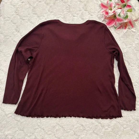Old Navy - Maroon Ribbed Long Sleeve Long Sleeve 3/4 Sleeve Henley XXL - Picture 2 of 9